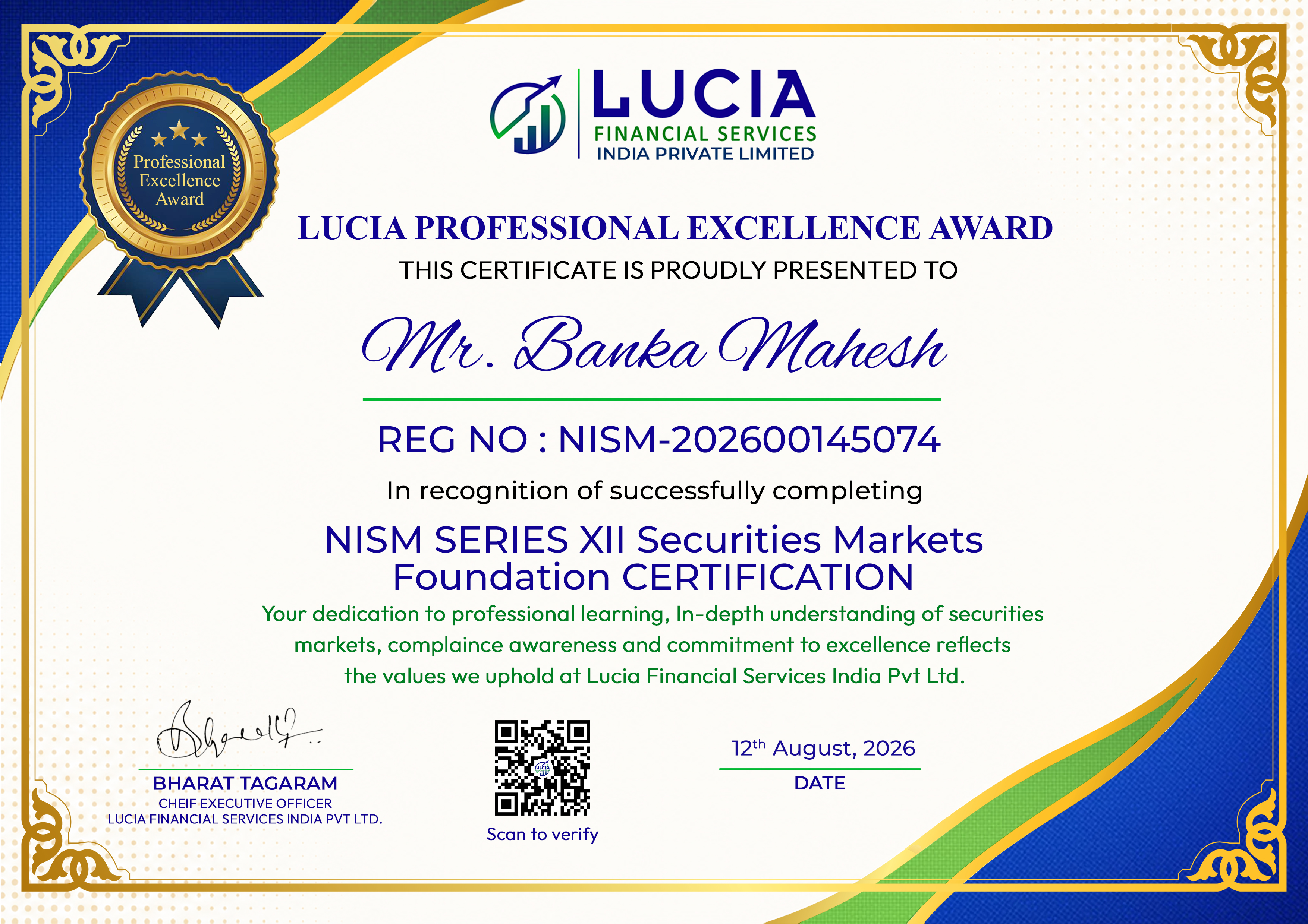 NISM XII Certificate - Mahesh